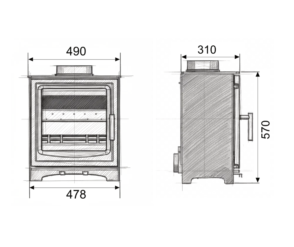 ecoflame 2 wide technical drawing