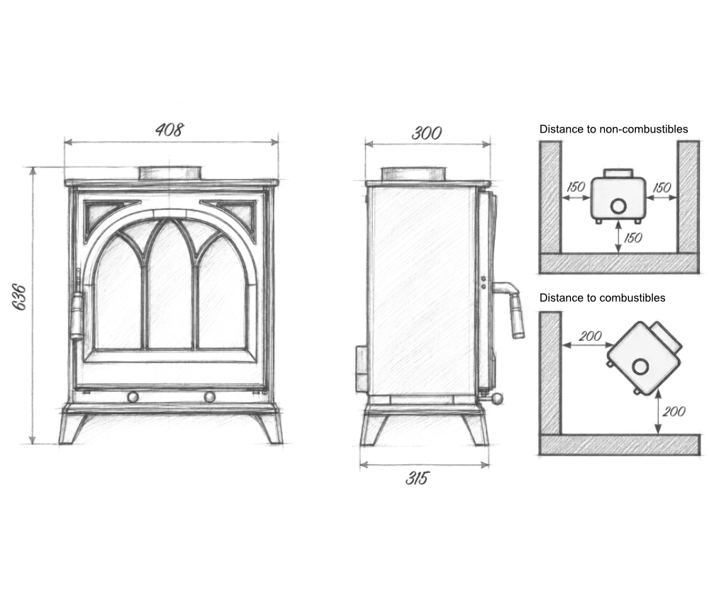 ecoflame Trellis Technical Drawing
